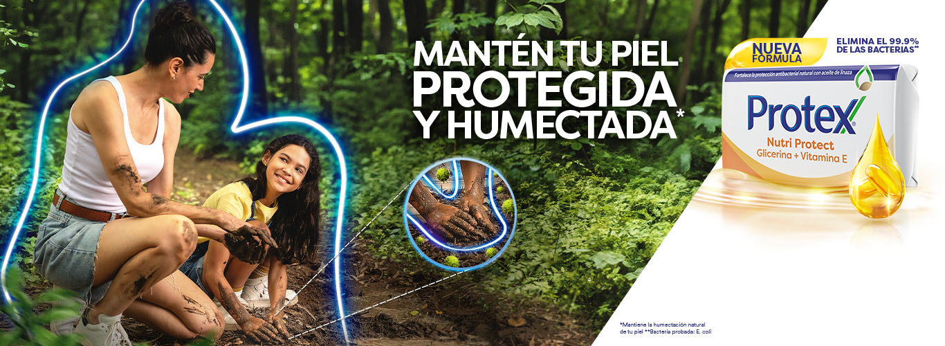 Protex elimina 99.9% de las bacterias naturalmente