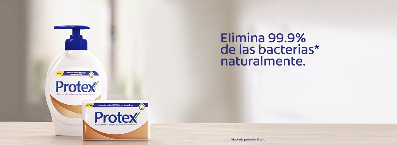 Protex elimina 99.9% de las bacterias naturalmente